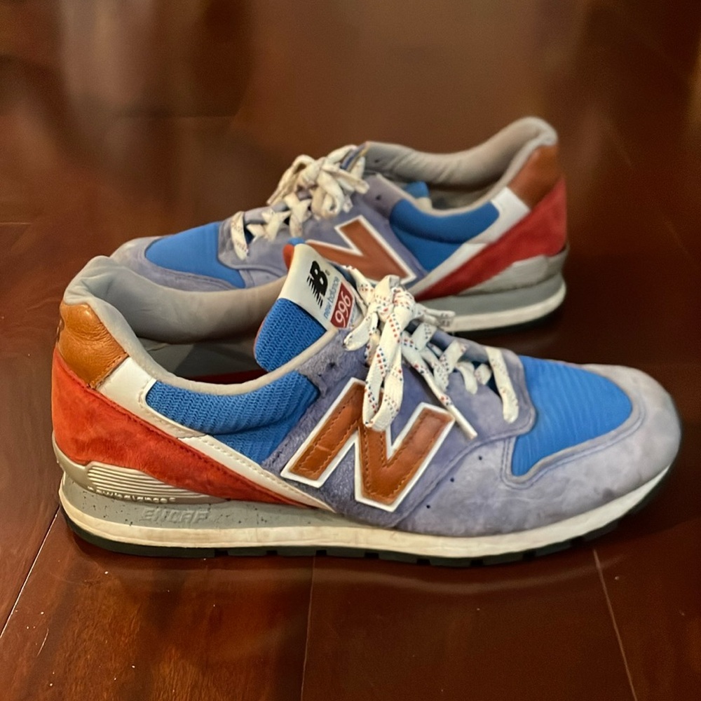 New Balance 996 Blue suede-Red-tan leather. M 9.5 “Made in USA”